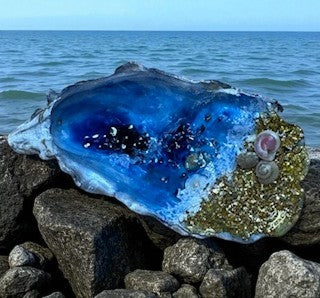 Loch Ryan Oyster Shell Trinket Dish - Hand Painted Beach Scene