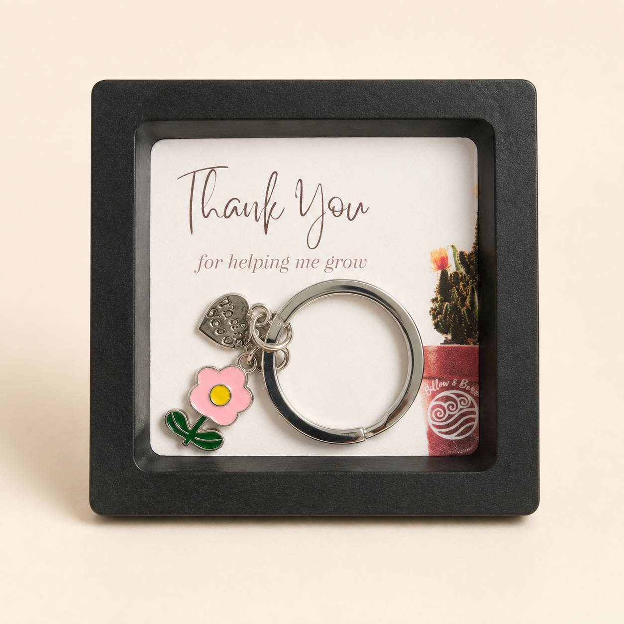 Teacher Appreciation Keychain Gift – “Thank You for Helping Me Grow” - Pink & Yellow Flower