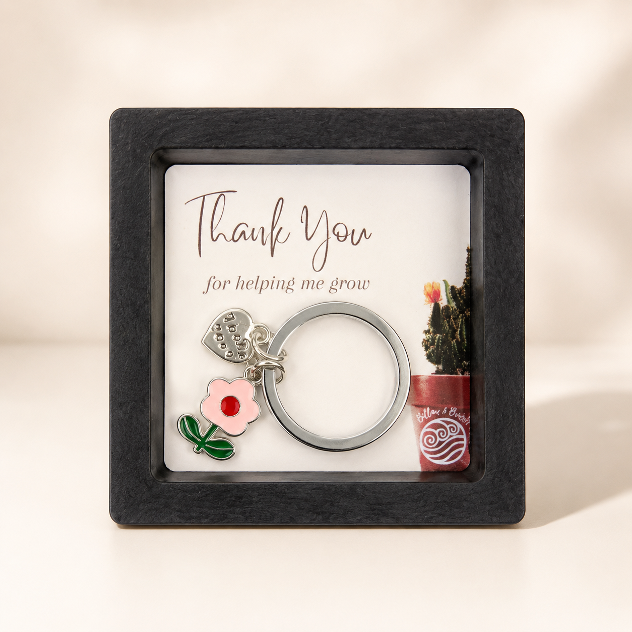Teacher Appreciation Keychain Gift – “Thank You for Helping Me Grow” - Pink & Red Flower