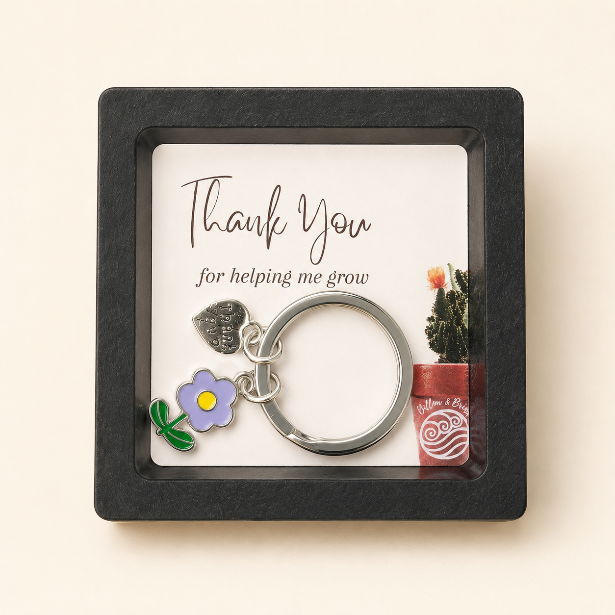 Teacher Appreciation Keychain Gift – “Thank You for Helping Me Grow” - Lilac & Yellow Flower