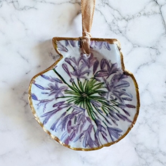 Solway Scallop Shell Hanging Pendant - Purple Flower Design