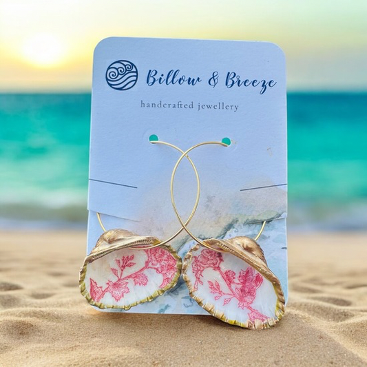 Shell Earrings -  Pink Floral Design