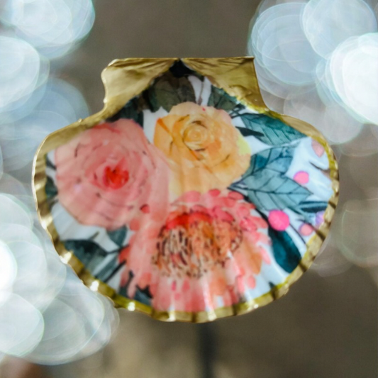 Solway Scallop Shell Trinket Dish - Summer Floral Design