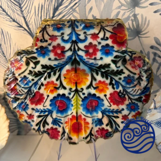 Solway Coast Scallop Shell Trinket Dish - Mexican Floral Design
