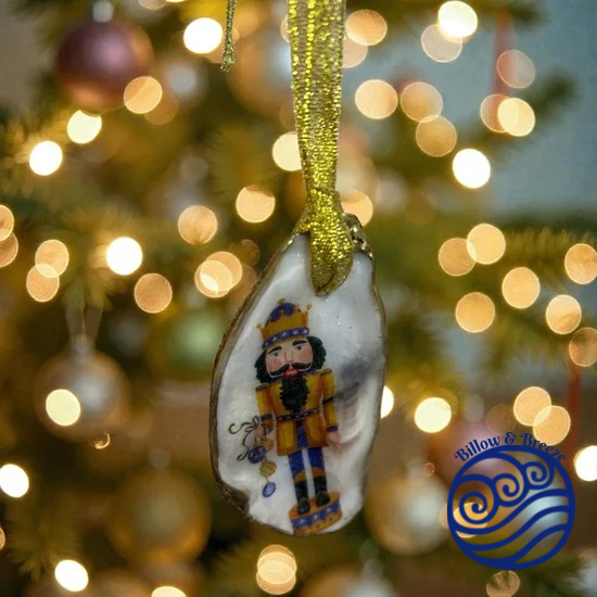 Christmas Oyster Shell Hanging Charm - Yellow Nutcracker