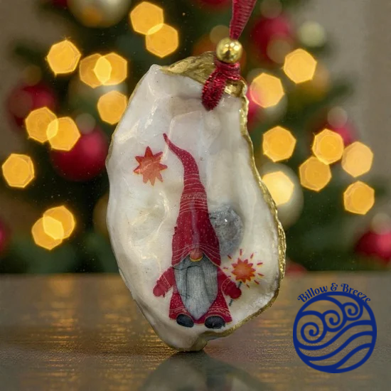 Christmas Oyster Shell Hanging Charm - Christmas Gonk in Red