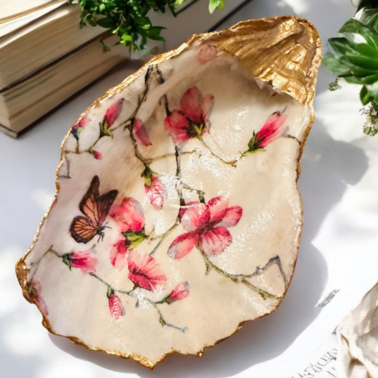 Loch Ryan Oyster Shell Trinket Dish - Cherry Blossom & Butterfly Design