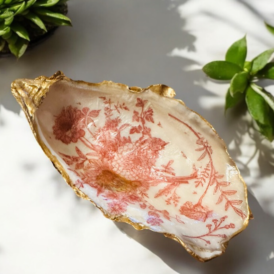 Loch Ryan Oyster Shell Trinket Dish - Pink Floral Vintage Design