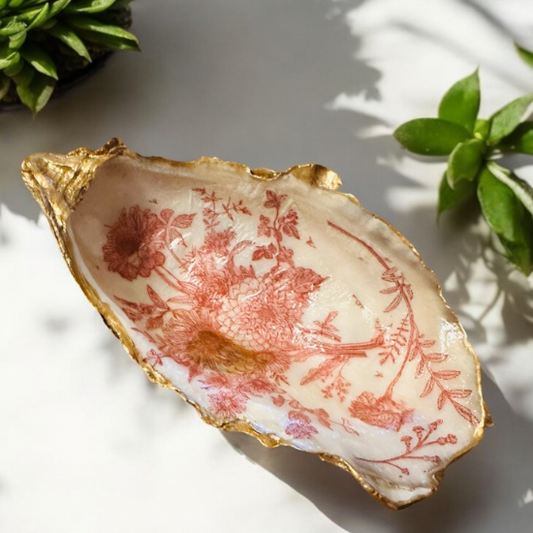 Loch Ryan Oyster Shell Trinket Dish - Pink Floral Vintage Design