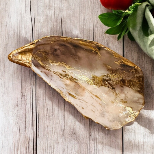 Loch Ryan Oyster Shell Trinket Dish - Gold Leaf Abstract Design