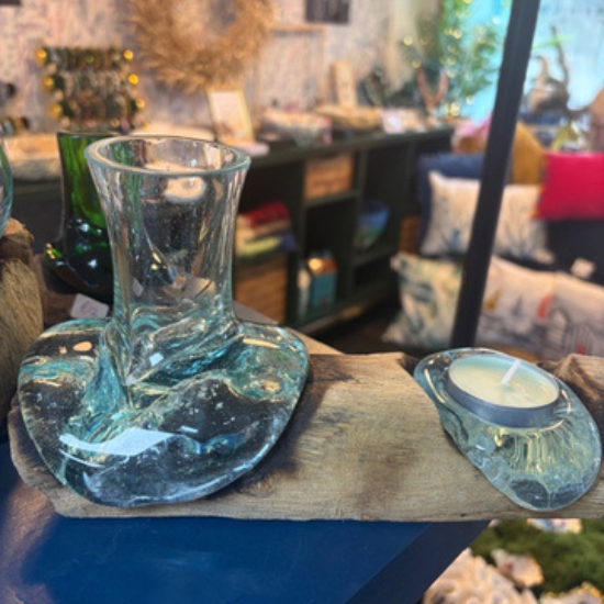 Molten Glass & Driftwood Vase & Tealight Holder