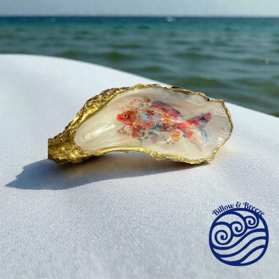 Loch Ryan Oyster Shell Trinket Dish - Orange Floral Fish