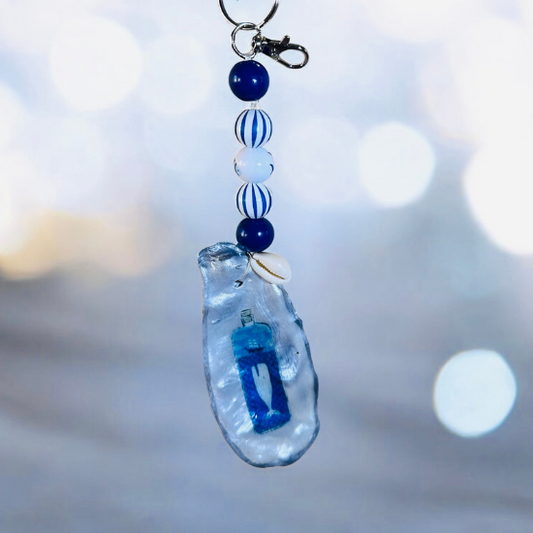 Oyster Shell Key/Bag Charm - Whale in a Bottle