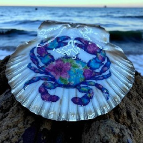 Solway Scallop Shell Trinket Dish - Floral Crab