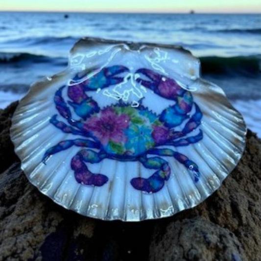 Solway Scallop Shell Trinket Dish - Floral Crab