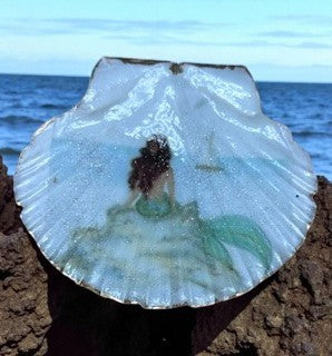 Solway Scallop Shell Trinket Dish - Mermaid on Rock