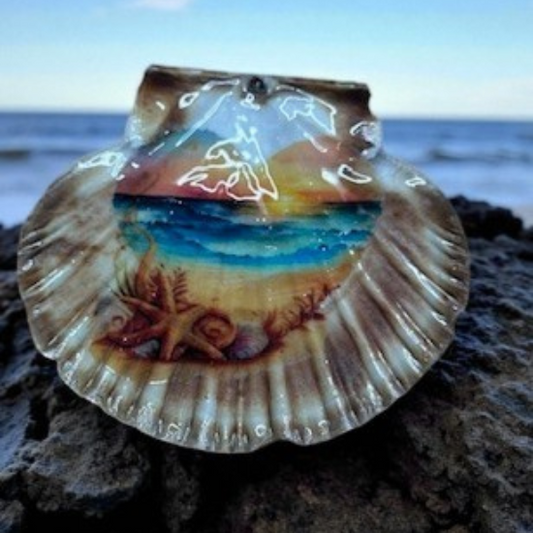 Solway Scallop Shell Trinket Dish - Heart Shaped Sunsset
