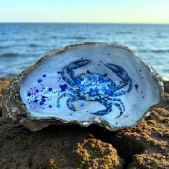 Loch Ryan Oyster Shell Trinket Dish - Blue Floral Crab