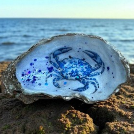 Loch Ryan Oyster Shell Trinket Dish - Blue Floral Crab