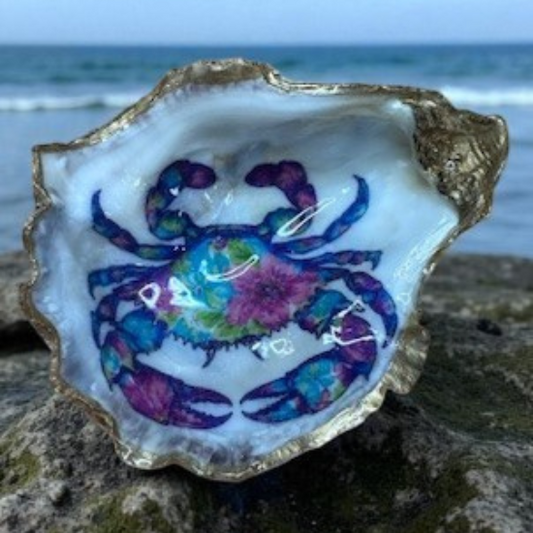 Loch Ryan Oyster Shell Trinket Dish - Colourful Floral Crab