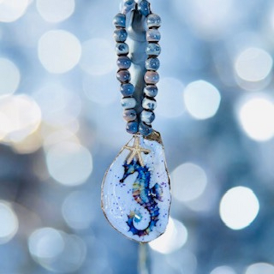 Oyster Shell Bottle Charm - Colourful Sea Horse