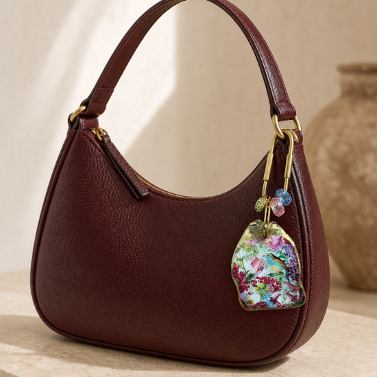 Bluebird & Wildflower Oyster Shell Bag Charm