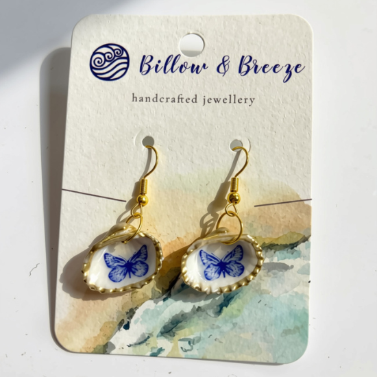 Blue Butterfly Cockle Shell Earrings