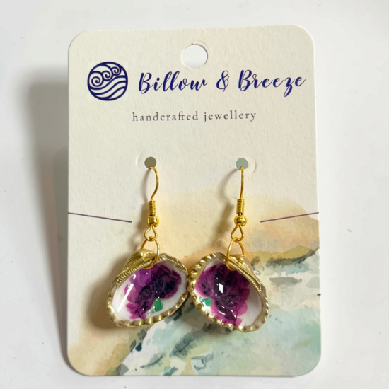 Purple Pansy - Cockle Shell Earrings