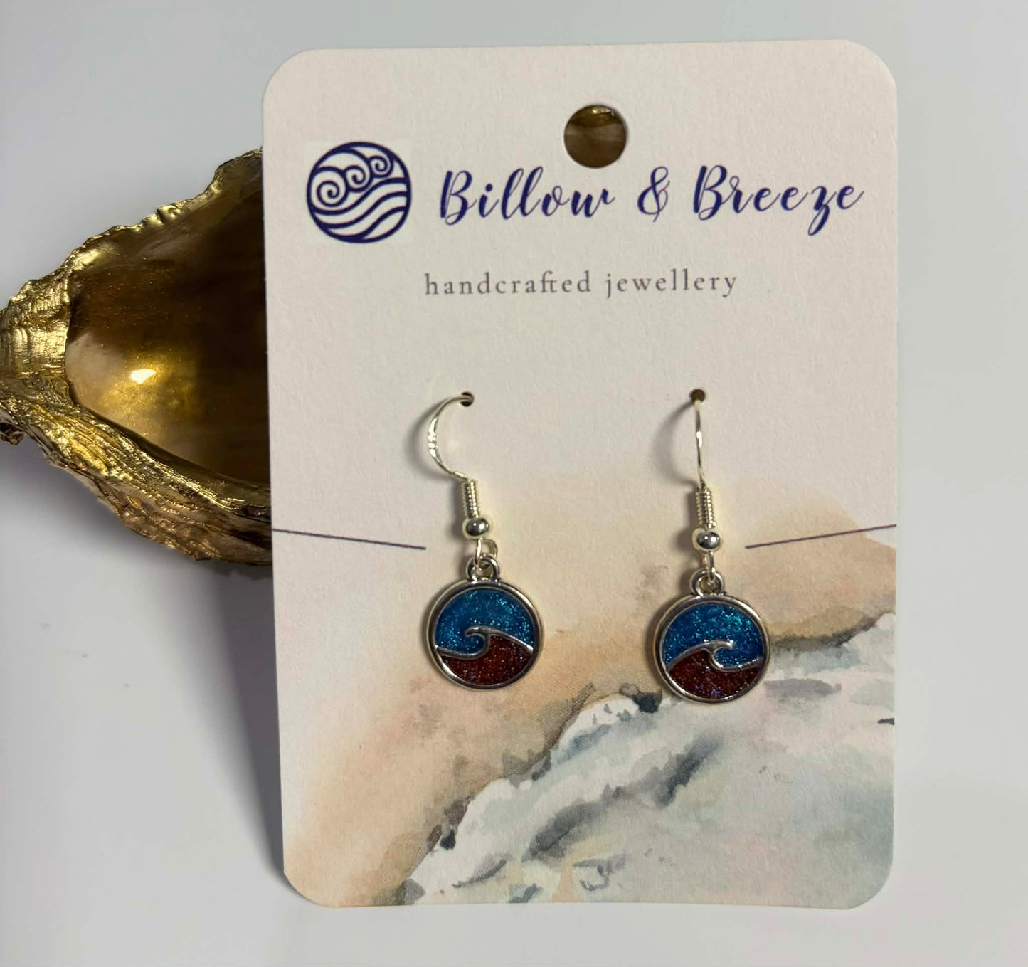 Coastal Themed Drop Earrings - Wave Effect