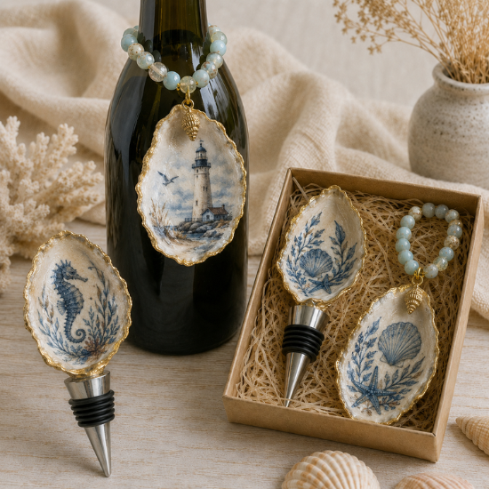 Oyster Shell Bottle Stoppers & Bottle Charms