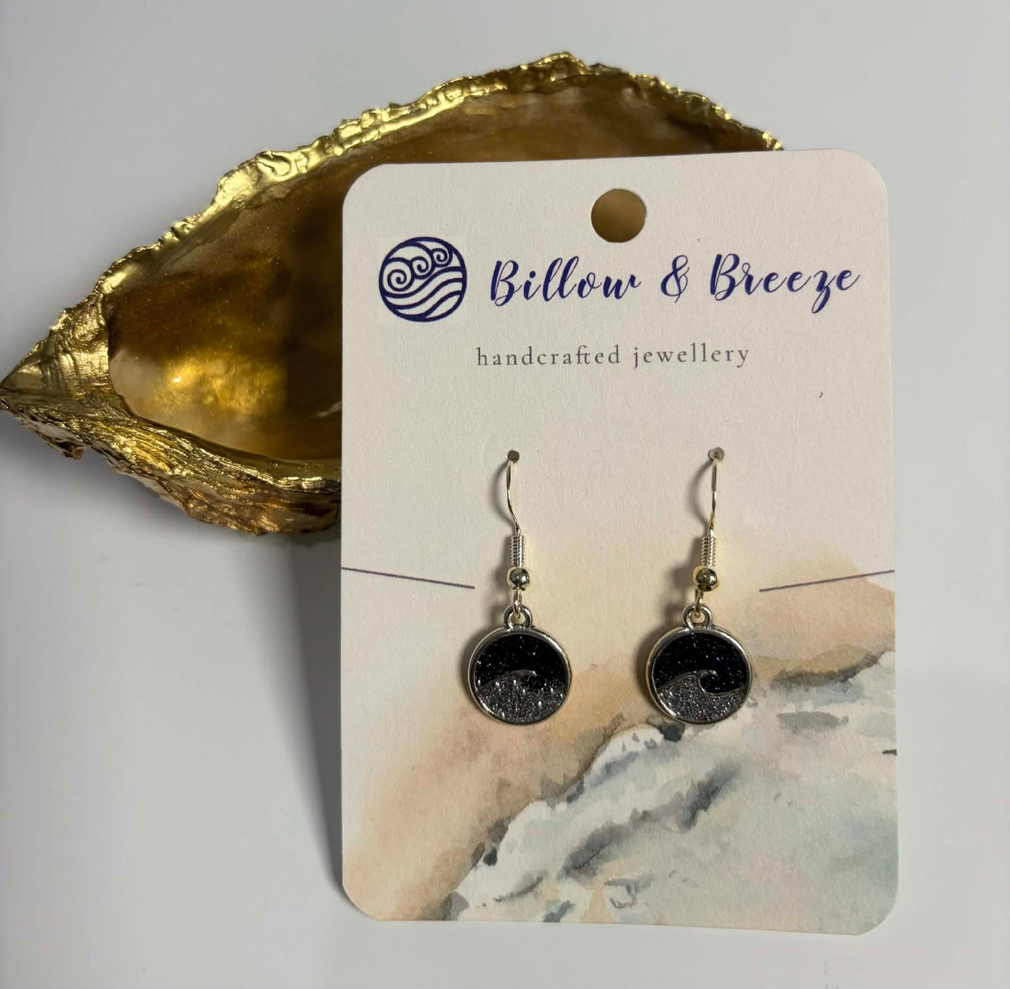 Coastal Themed Drop Earrings - Wave Effect