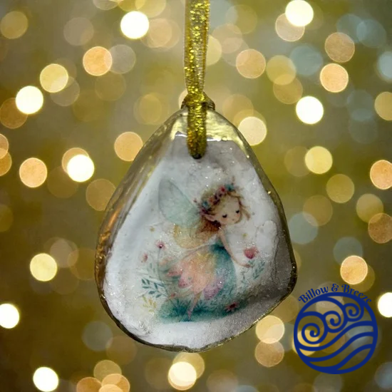 Christmas Oyster Shell Hanging Charm - Christmas Fairy