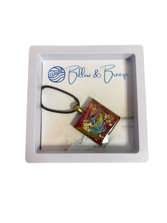 Abstract Necklace - Antique Gold Square Pendant