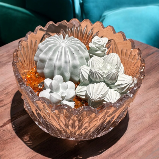 Unscented Aroma Stone Succulents in Crystal Bowl