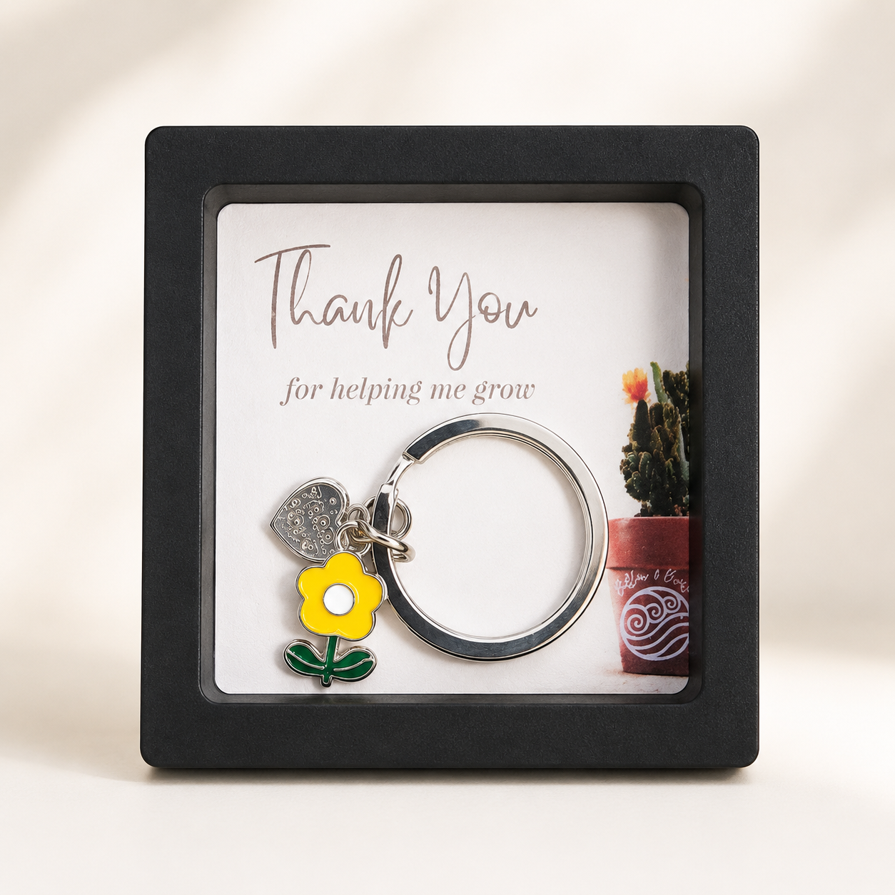 Teacher Appreciation Keychain Gift – “Thank You for Helping Me Grow” - Yellow & White Flower