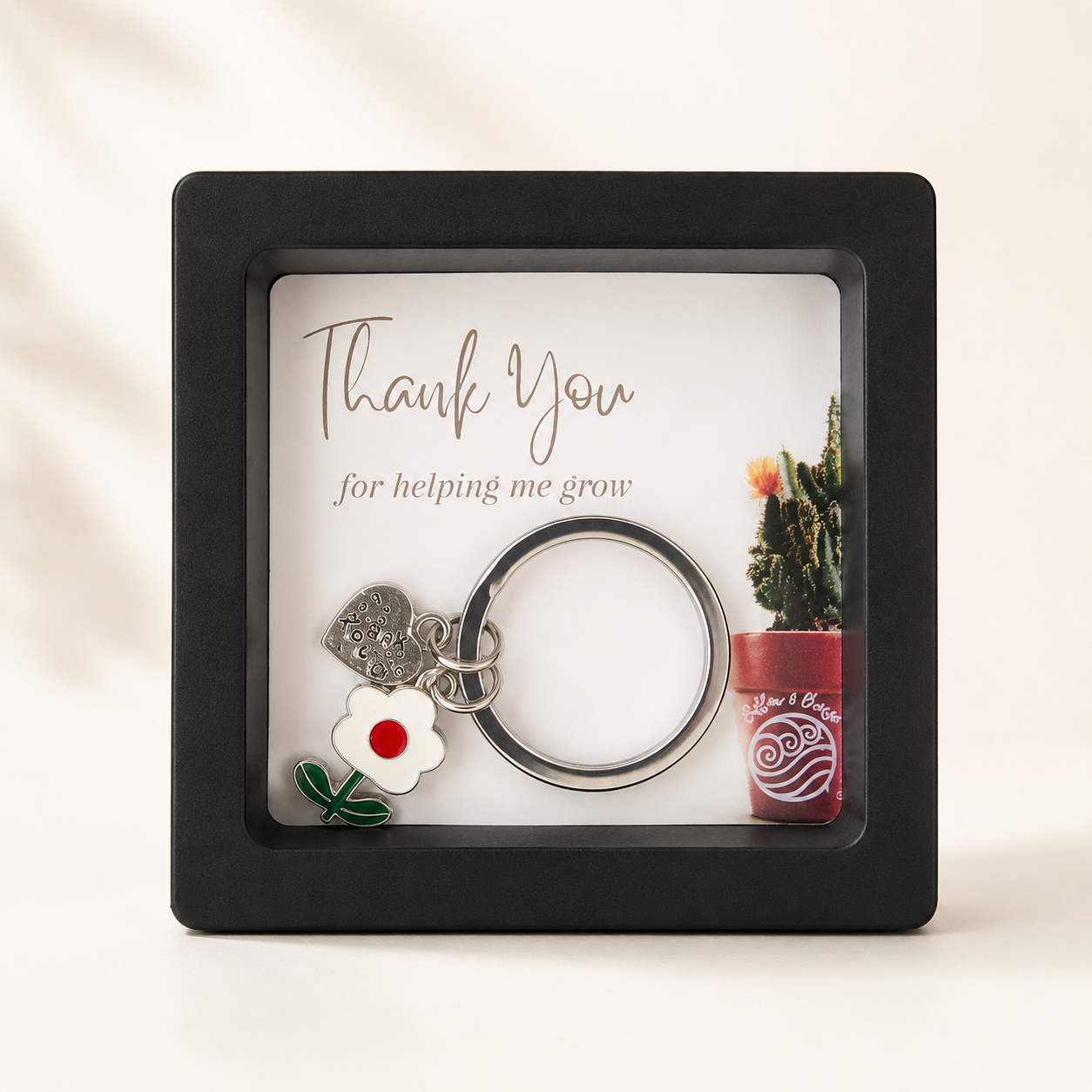 Teacher Appreciation Keychain Gift – “Thank You for Helping Me Grow” - White & Red Flower