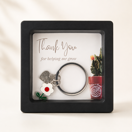 Teacher Appreciation Keychain Gift – “Thank You for Helping Me Grow” - White & Red Flower