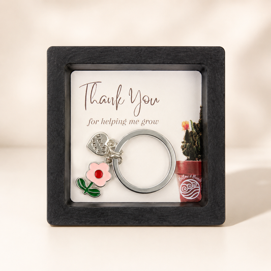 Teacher Appreciation Keychain Gift – “Thank You for Helping Me Grow” - Pink & Red Flower