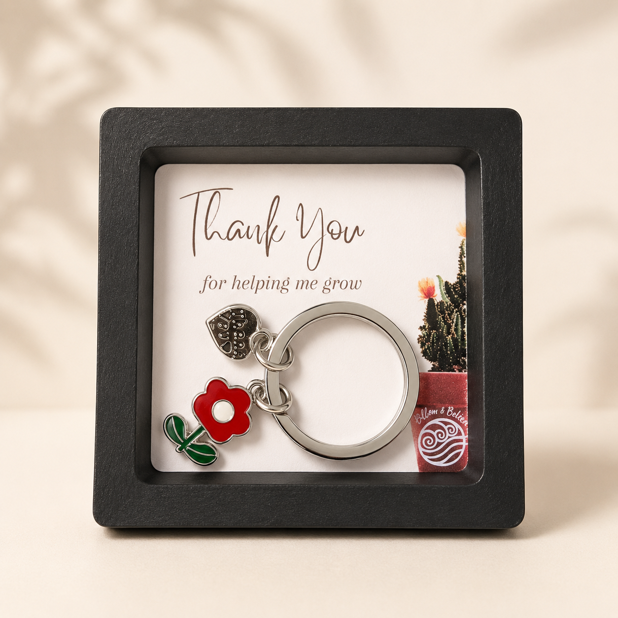 Teacher Appreciation Keychain Gift – “Thank You for Helping Me Grow” - Red & White Flower