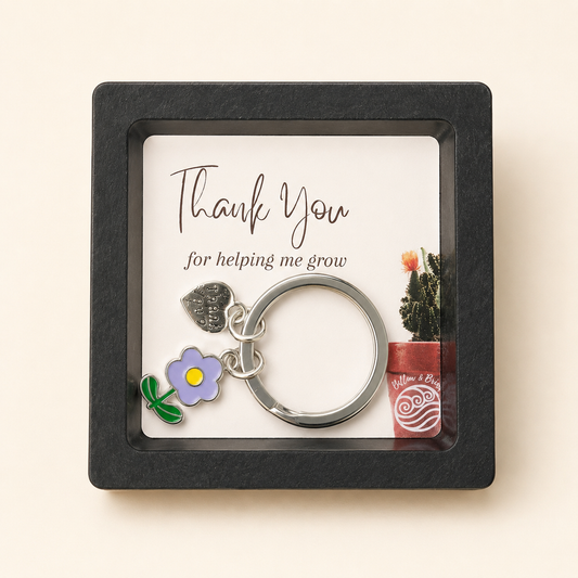 Teacher Appreciation Keychain Gift – “Thank You for Helping Me Grow” - Lilac & Yellow Flower