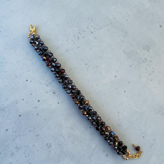 Claret & Bronze Beaded Bracelet – Handmade