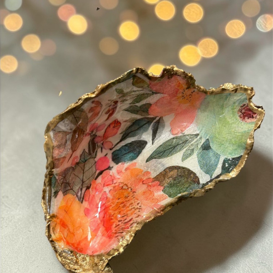 Oyster Shell Trinket Dish - Bright Florals