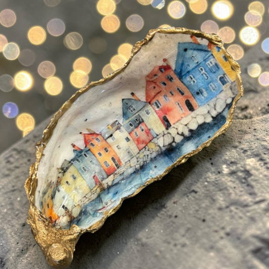 Oyster Shell Trinket Dish - Colourful Coastal Village