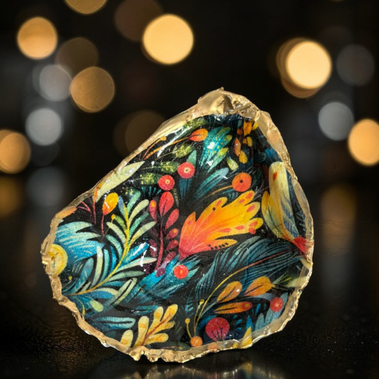 Oyster Shell Trinket Dish - Dark Florals