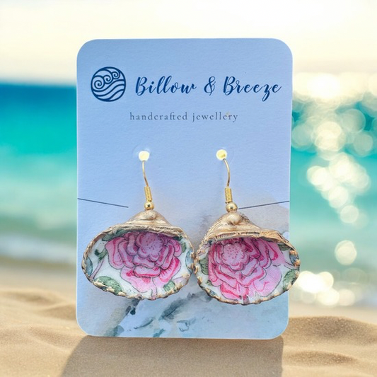 Shell Earrings -  Pink Rose Design