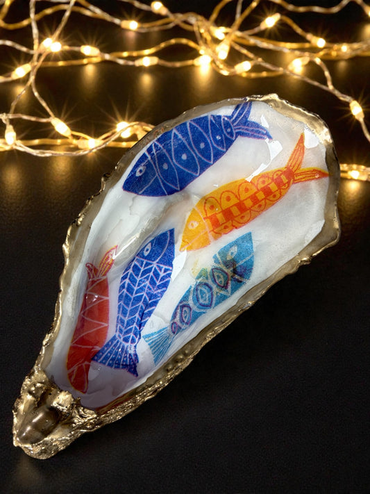 Loch Ryan Oyster Shell Trinket Dish - Colourful Fish Design