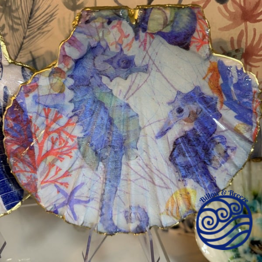 Solway Coast Scallop Shell Trinket Dish - Seahorse Design