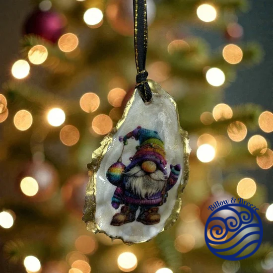 Christmas Oyster Shell Hanging Charm - Purple Christmas Gnome