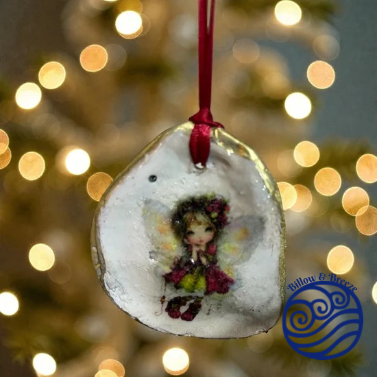 Christmas Oyster Shell Hanging Charm - Christmas Fairy