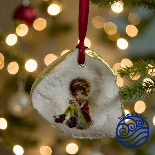Christmas Oyster Shell Hanging Charm - Christmas Fairy